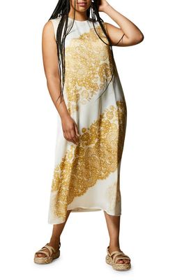 Marina Rinaldi Floral Sleeveless Sheath Dress in Mustard