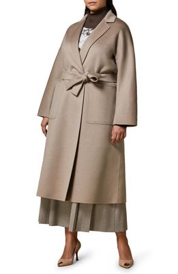 Marina Rinaldi Handsewn Fine Belted Wool Coat in Beige