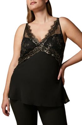 Marina Rinaldi Metllic Floral Lace Tank in Black