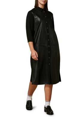 Marina Rinaldi Milano Jersey & Faux Leather Shirtdress in Black