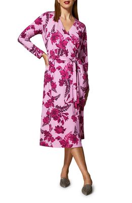 Marina Rinaldi Oppla Floral Print Long Sleeve Jersey Midi Dress in Fuchsia