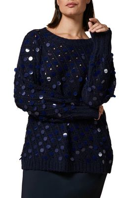 Marina Rinaldi Pailette Detail Rib Sweater in Navy