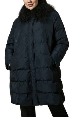 Marina Rinaldi Perfetto Puffer Jacket with Removable Faux Fur Collar in Dark Navy