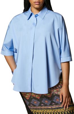 Marina Rinaldi Poplin Cotton Button-Up Shirt in Ski Blue