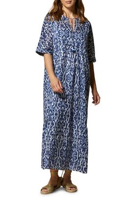 Marina Rinaldi Printed Cotton Maxi Dress in Blue/white