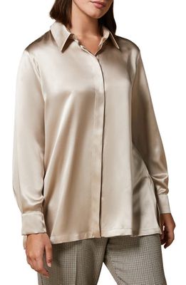 Marina Rinaldi Silk Button-Up Shirt in Beige