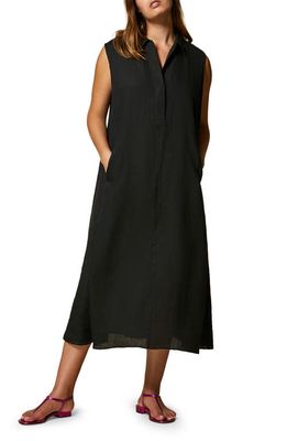 Marina Rinaldi Sleeveless Linen Shirtdress in Black
