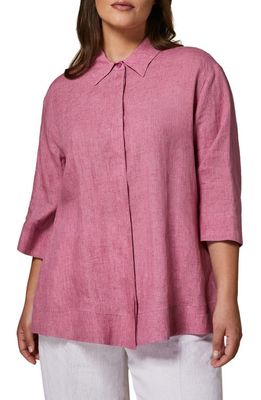 Marina Rinaldi Slightly Flared Flax Button-Up Shirt in Pink