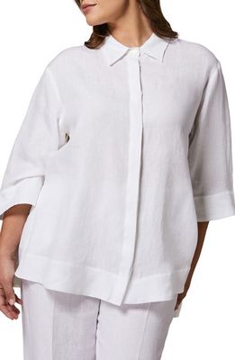 Marina Rinaldi Slightly Flared Flax Button-Up Top in White