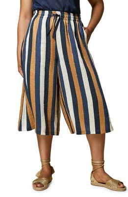 Marina Rinaldi Stripe High Waist Flax Blend Culottes in Beige