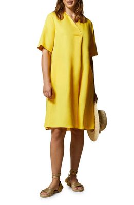 Marina Rinaldi Tencel Lyocell & Linen Flared Dress in Yellow