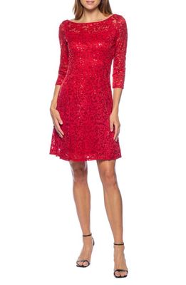 Marina V-Neck Lace Fit & Flare Dress in Red
