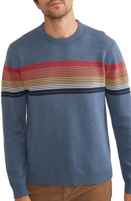 Marine Layer Archive Thompson Chest Stripe Sweater in China Blue Rainbow Stripe