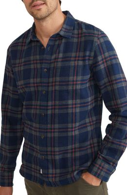 Marine Layer Balboa Plaid Flannel Button-Up Shirt in Navy Plaid