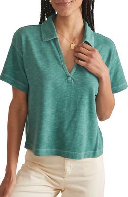 Marine Layer Boxy Cotton Polo T-Shirt in Deep Sea