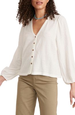 Marine Layer Colette Stripe Cotton Blend Button-Up Top in White Shadow Stripe
