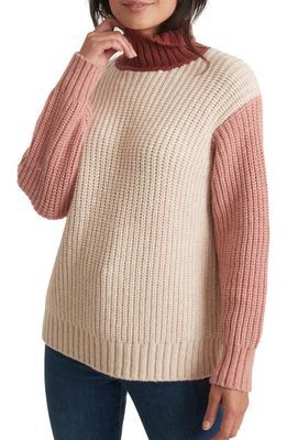 Marine Layer Colorblock Turtleneck Sweater in Pink/Beige Multi