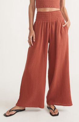 Marine Layer Corinne Crinkle Gauze Palazzo Pants in Rust