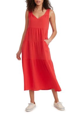 Marine Layer Corinne Double Cloth Cotton Maxi Dress in Red Solid