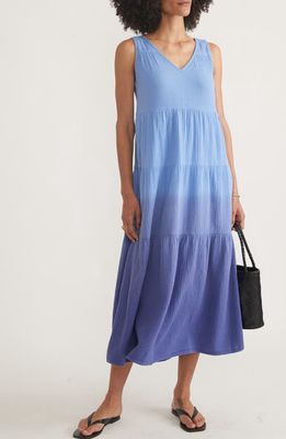 Marine Layer Corinne Ombré Cotton Gauze Midi Dress in Blue Dip Dye