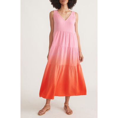 Marine Layer Corinne Ombré Cotton Gauze Midi Dress in Pink Dip Dye