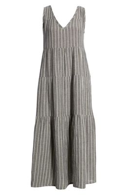 Marine Layer Corinne Stripe Tiered Cotton Gauze Maxi Dress in Grey Stripe