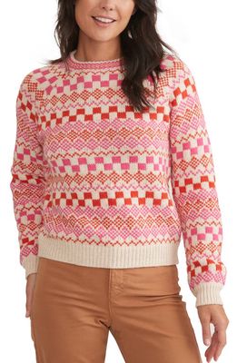 Marine Layer Corralito Crewneck Sweater in Oatmeal/Pink/Red