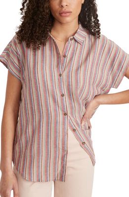 Marine Layer Dana Stripe Short Sleeve Linen Blend Button-Up Shirt in Multi Stripe