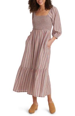 Marine Layer Ivy Stripe Smocked Linen Blend Maxi Dress in Brick Dust Stripe