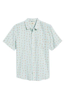 Marine Layer Men's Palm Print Short Sleeve Button-Up Shirt in Aqua Palm