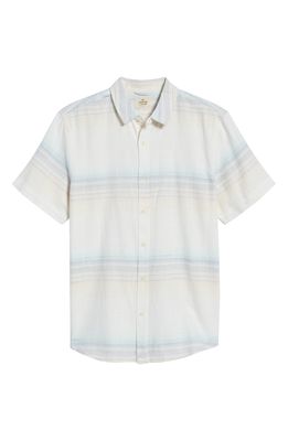 Marine Layer Men's Placed Stripe Short Sleeve Button-Up Shirt in White Multi Stripe