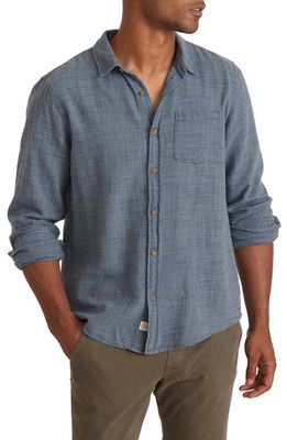Marine Layer Mini Stripe Cotton Selvage Button-Up Shirt in China Blue Stripe