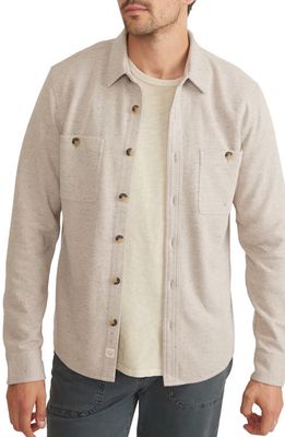 Marine Layer Pacifica Knit Flannel Button-Up Overshirt in Oatmeal Neps
