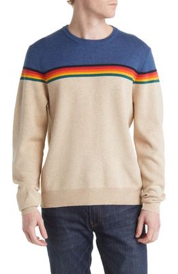 Marine Layer Placed Stripe Organic Cotton Blend Sweater in Blue/Natural