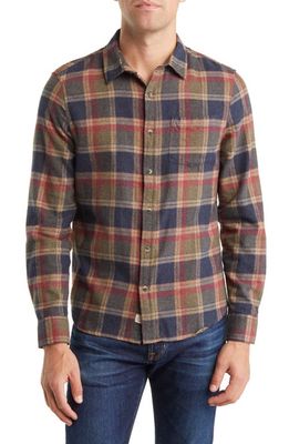 Marine Layer Plaid Cotton Flannel Button-Up Shirt in Olive Plaid