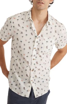 Marine Layer Print Short Sleeve Button-Up Short in Natural Icon