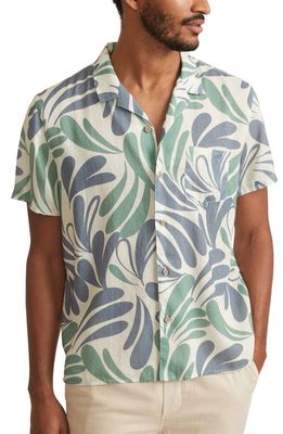 Marine Layer Resort Linen Blend Camp Shirt in Cool Abstract Floral