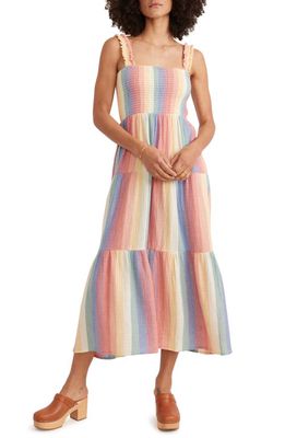 Marine Layer Selene Stripe Smocked Cotton Gauze Sundress in Rainbow Stripe