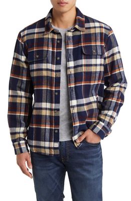 Marine Layer Signature Plaid Flannel Lined Button-Up Camping Shirt in Navy/Brown Plaid