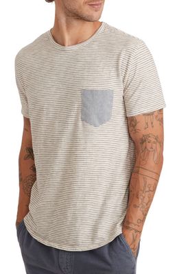Marine Layer Stripe Chambray Pocket T-Shirt in Natural/Black Stripe