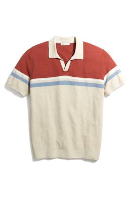Marine Layer Stripe Colorblock Short Sleeve Cotton Polo Sweater in Mahogany Color Block