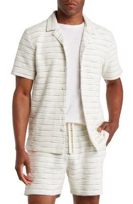 Marine Layer Stripe French Terry Short Sleeve Button-Up Camp Shirt in Natural Multi Stripe