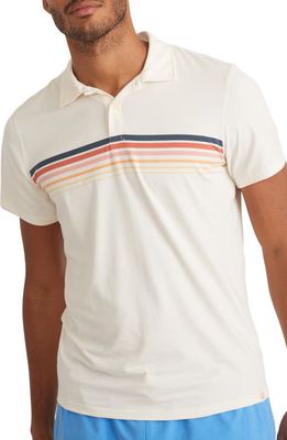 Marine Layer Stripe Stretch Recycled Polyester Polo in White Multi Stripe