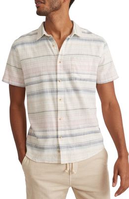 Marine Layer Stripe Stretch Selvedge Short Sleeve Button-Up Shirt in White Multi Stripe