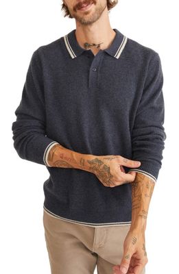 Marine Layer Tipped Cashmere Polo Sweater in Navy/Oatmeal