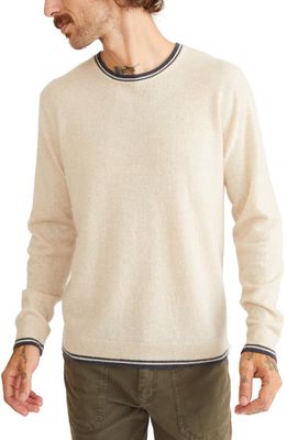 Marine Layer Tipped Cashmere Sweater in Oatmeal/Navy