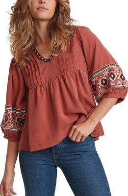 Marine Layer Tocaloma Embroidered Top in Barn Red