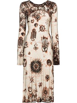 Marine Serre back drawstring printed midi dress - White