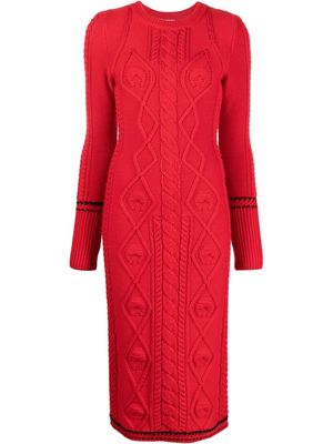 Marine Serre cable knit long-sleeve dress - Red