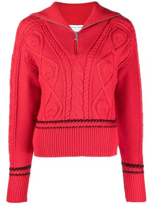 Marine Serre cable-knit quarter-zip jumper - Red